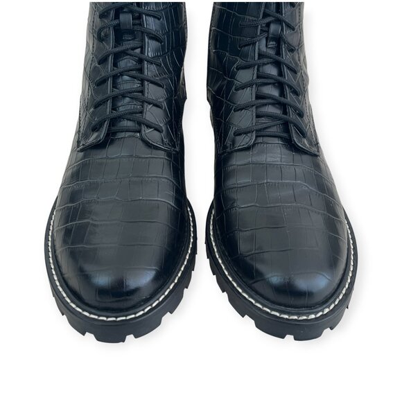 Reformation Amelia Croc-Embossed Black Leather Lace Up Combat Boots | Size 7.5 - Picture 6 of 12